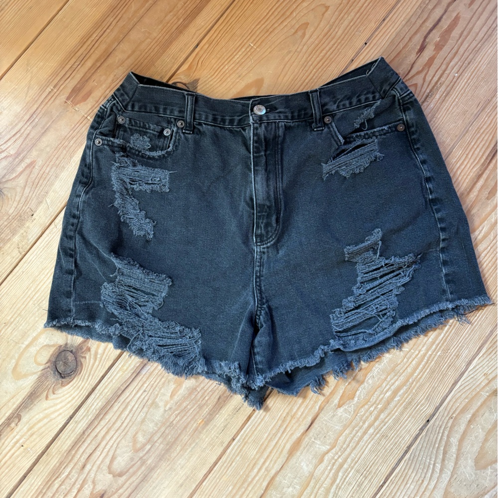 Distressed Black Denim Shorts